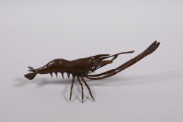 A Japanese Jizai style bronzed metal crayfish, 5½" long