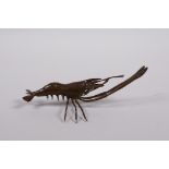 A Japanese Jizai style bronzed metal crayfish, 5½" long