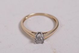 A 9ct yellow gold diamond solitaire ring, approx 0.1ct, 1.8g, size O