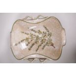 An Italian Deruta pottery fruit bowl with shaped rim, hand painted with flowering branches, 13" x