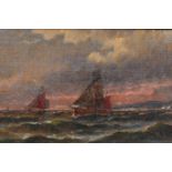 C. Belle, fishing boats at sunset, signed oil, 5½" x 12"