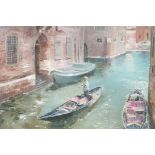 Adams, Venetian backwater canal scene with a gondola, oil on canvas, 22" x 16"