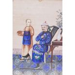 A Chinese watercolour on rice paper of a seated dignitary with attendant, 7½" x 10"