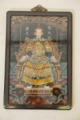 A Chinese reverse glass painting of a seated nobleman, 14" x 21"