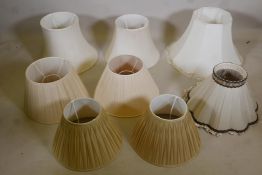 A collection of vintage lampshades, various shapes and sizes, largest 23" diameter