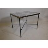 A metal framed marble topped coffee table, 21" x 18", 17" high, A/F