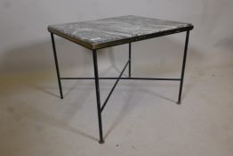 A metal framed marble topped coffee table, 21" x 18", 17" high, A/F