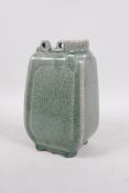 A Chinese green crackle glazed pottery water vessel, 9" high