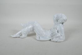 A Rosenthal porcelain figure of Pierrot the clown, 11½" long