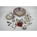 A small quantity of silver plate including a Mappin & Webb shell shaped dish and a QEII liner