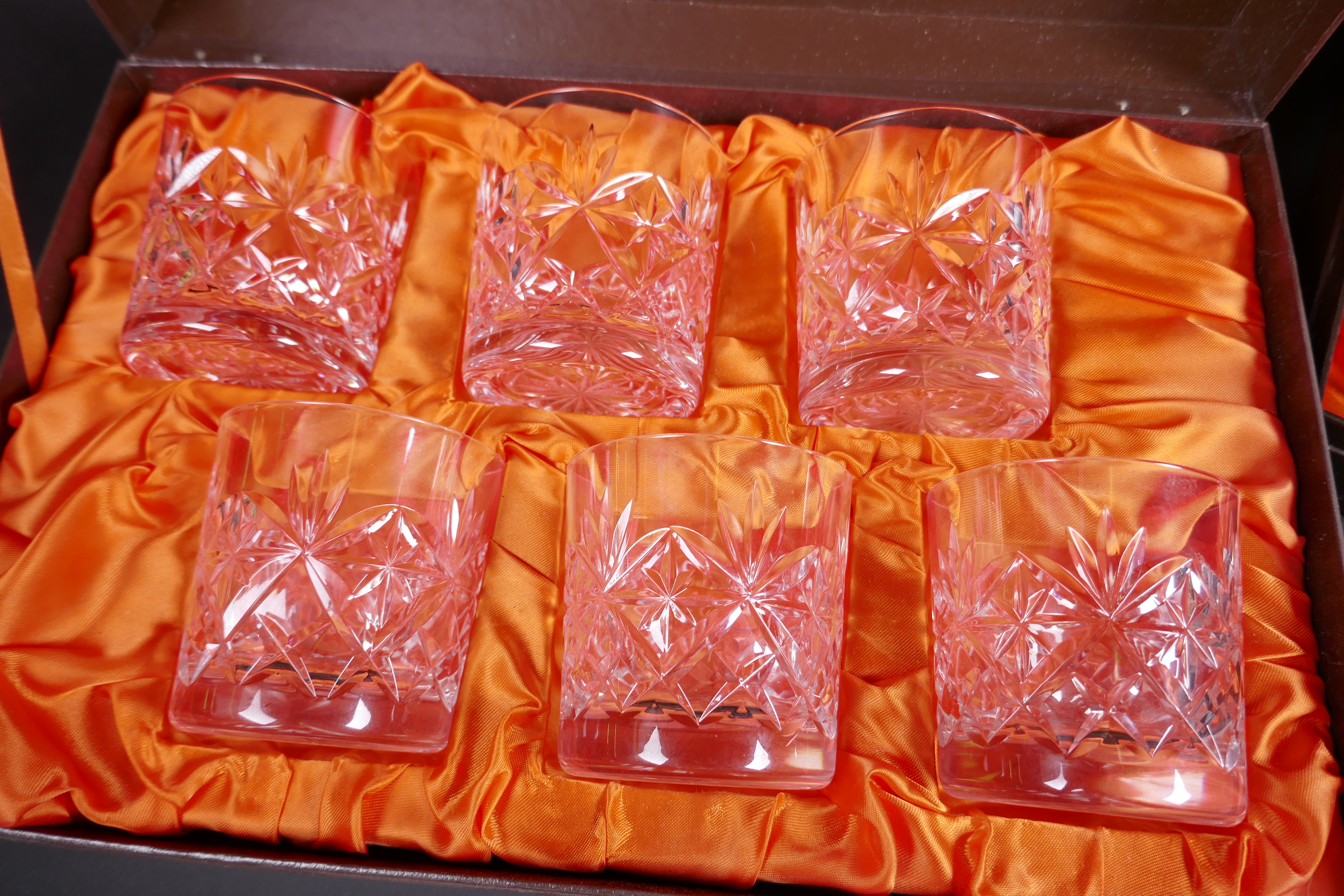 A boxed set of six Webb Crystal glass tumblers together with a matching boxed set of six sherry - Image 3 of 4