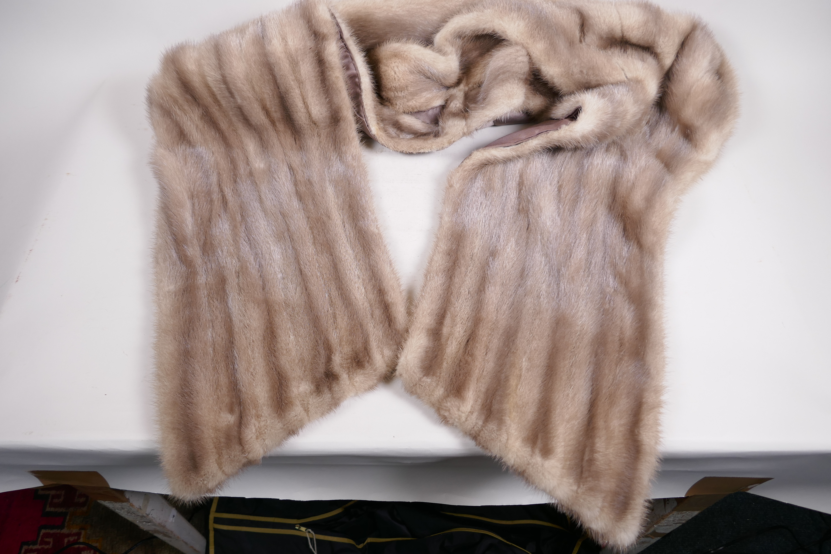 A lady's blonde fur short jacket, approximate size 14, 21" long, together with a silver fur stole, - Image 2 of 3