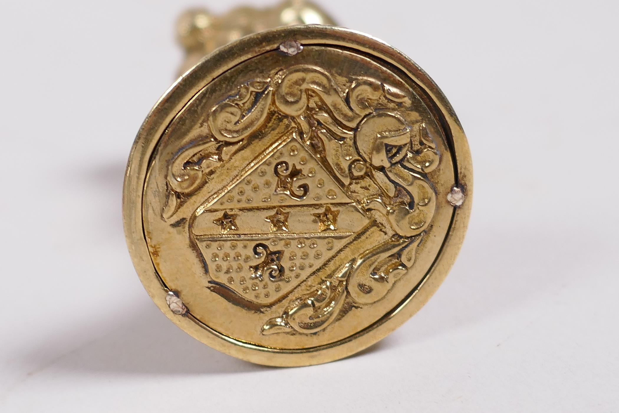 A brass document seal, the handle in the form of a pug's head, 2" - Image 3 of 3