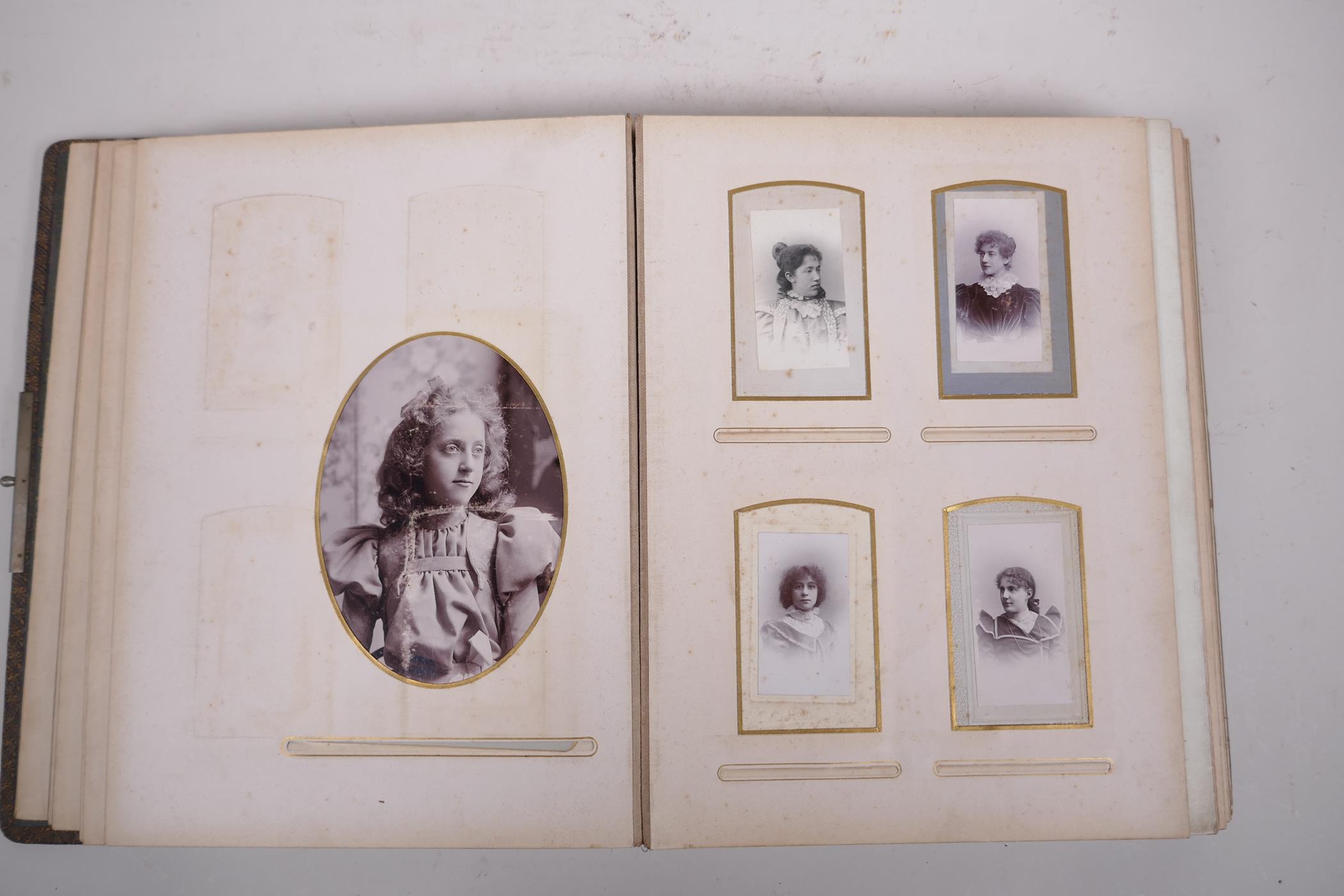 A late C19th/early C20th German leather bound photograph album containing portrait photos from the - Image 2 of 7