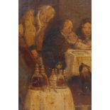 Figures feasting at a table with dog looking on, C19th oil on canvas, maplewood framed, oil on