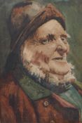 W.A. Carr, study of an old man in sou-wester, signed and dated 1890, watercolour, 5"x 4"