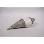 A Tibetan white mounted conch shell, 8" long