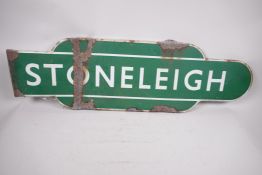 A vintage British Rail station sign for Stoneleigh station, A/F, 36" long