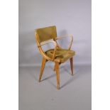 A mid C20th beechwood open arm desk chair, seat A/F