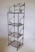 A painted wrought metal pot rack, 16" x 13" x 59"