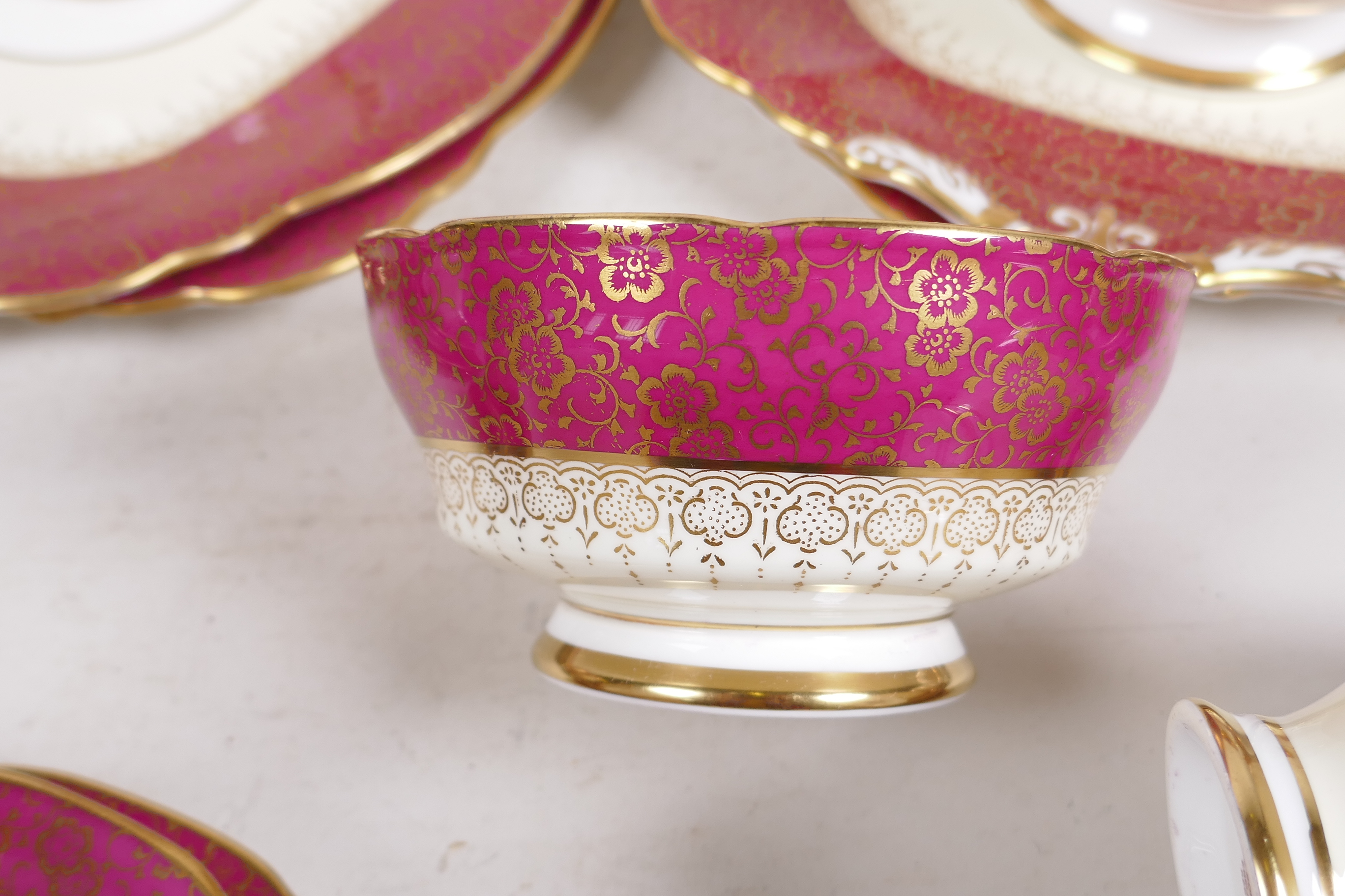 An early C20th Paragon bone china twelve place setting tea service with teapot, cream jug, sugar - Image 4 of 5