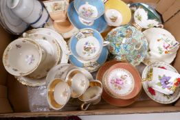 A collection of decorative cabinet cups and saucers, mainly C19th English