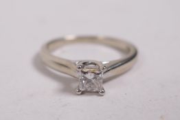 A 9ct white gold diamond solitaire ring, approx 0.4ct, 2.5g, size N