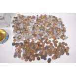A quantity of English copper coins from the C19th and C20th, 700 grams, together with a large