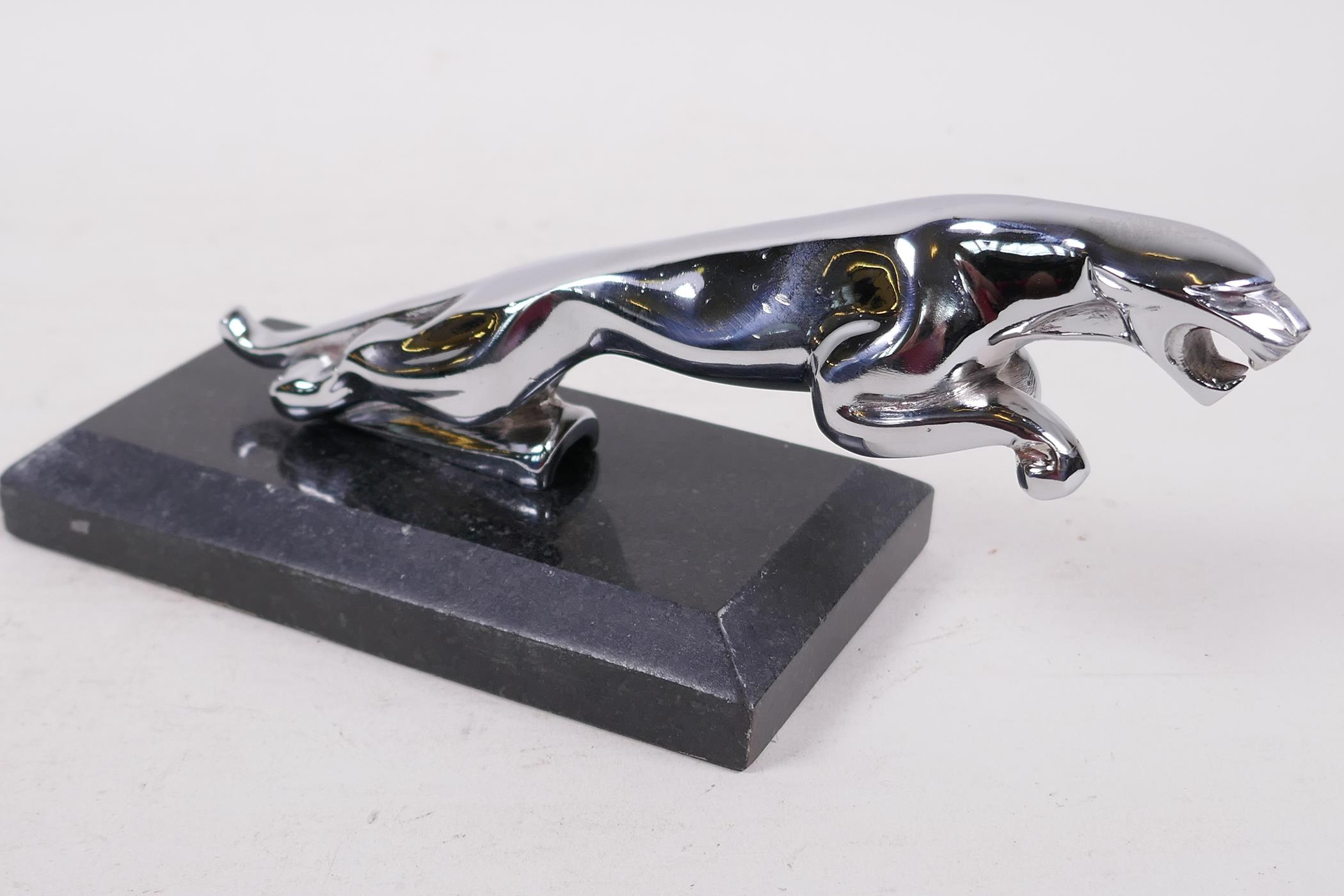 A chromium plated replica Jaguar car mascot mounted on a marble base, 7½" long - Image 3 of 3