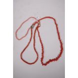 Three antique coral necklaces, longest 24"