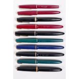 A collection of assorted Parker fountain pens including 'Duofold', '17's', 'Lady' and 'Slimfold',