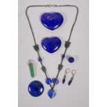 A quantity of lapis stones, pendants, beads etc, largest 2"