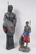 Two composition figures of African warriors, tallest 19"