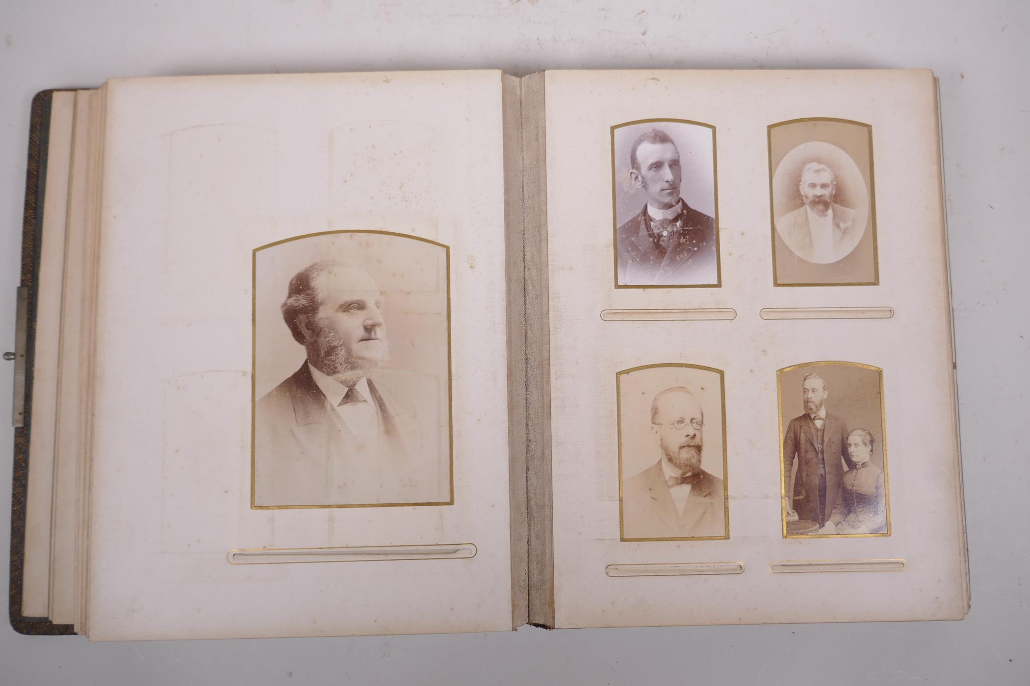 A late C19th/early C20th German leather bound photograph album containing portrait photos from the - Image 4 of 7
