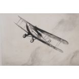 Geoffrey Watson, signed etching, study of an early aircraft in flight, 10½" x 13½"
