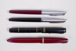 A collection of four fountain pens to include 'The Burnham' a Parker 'Maxima Duofold' and two