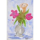 A Bloomsbury Group style watercolour, vase of flowers, monogrammed D.G., 16" x 10"