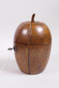 A Georgian style fruitwood tea caddy in the form of a melon, 6½" high