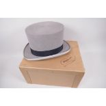 A Dunn & Co. grey top hat, size 7?, in original box
