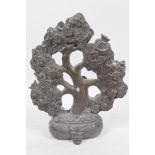 An ornate Chinese bronze money tree, 9" high