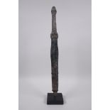 A Chinese archaic style bronze dagger/short sword, on a display mount, 15½" long without mount