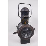 A vintage French railway signal lamp, bears label SNCF 2 5896 (Incomplete), 18" high