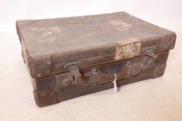 A good vintage leather suitcase with brass fittings by John Pound & Co