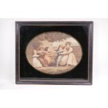 A C19th Mezzotint of children in a tug of war, mounted in an eglomise matte, 18" x 13½"