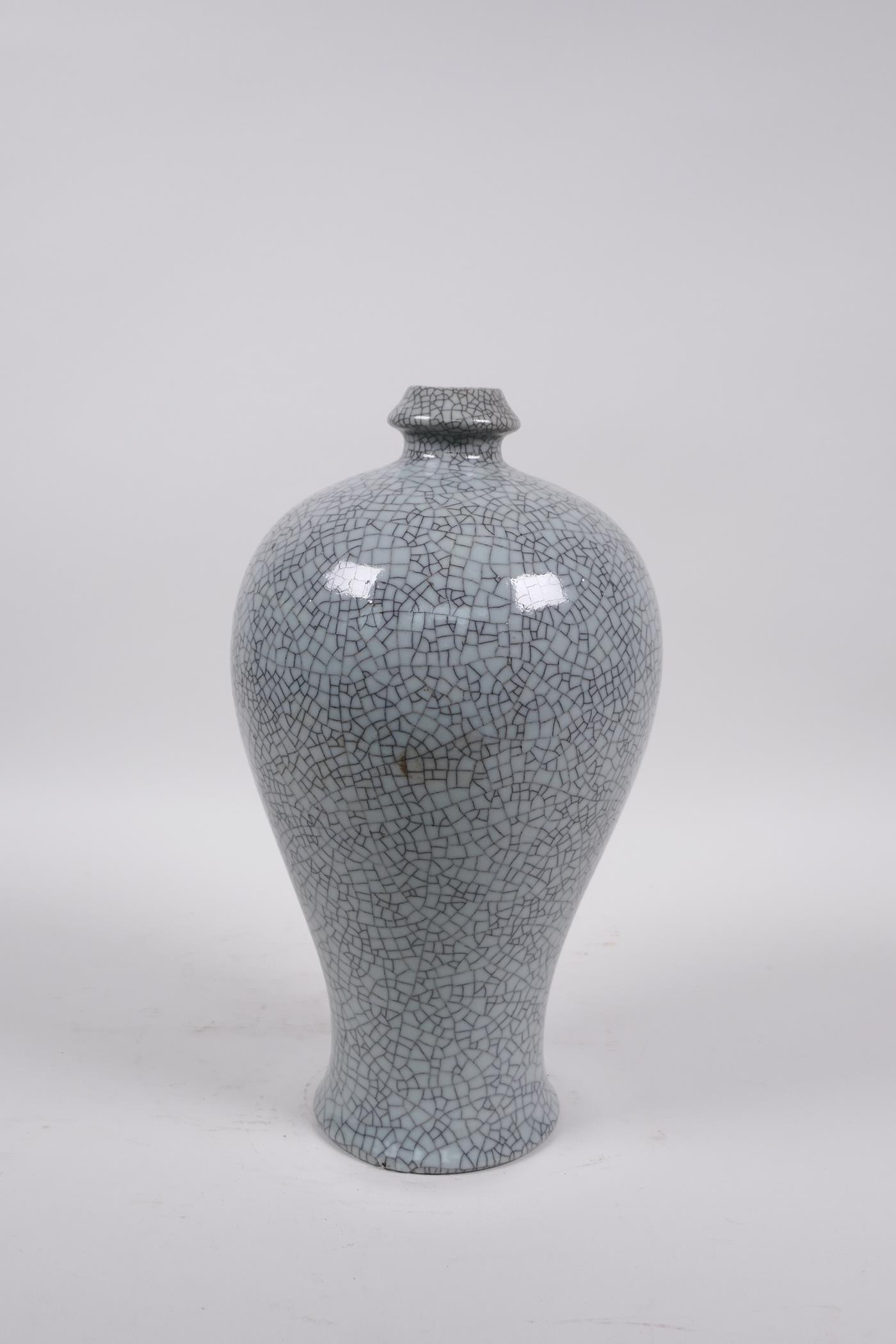 A celadon crackle glazed porcelain meiping vase of Chinese origin, 10" high - Image 2 of 4