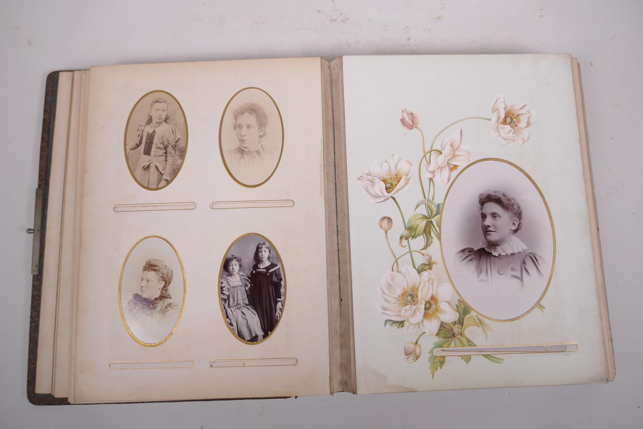 A late C19th/early C20th German leather bound photograph album containing portrait photos from the - Image 3 of 7