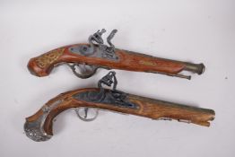 Two replica flintlock pistols, 14" long