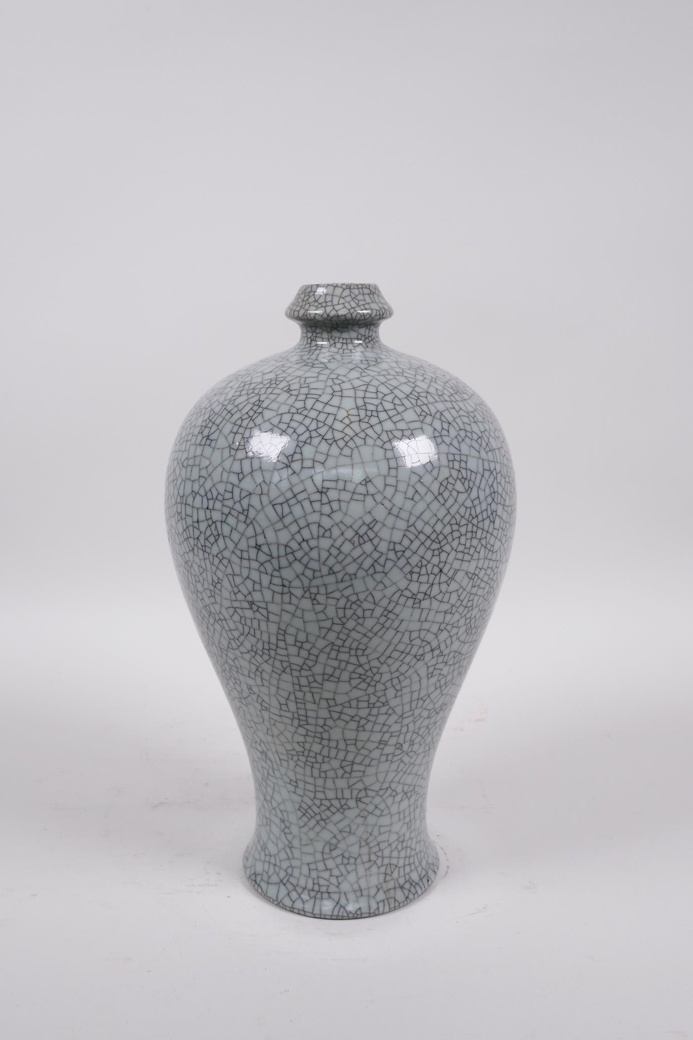 A celadon crackle glazed porcelain meiping vase of Chinese origin, 10" high - Image 3 of 4