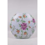 An Oriental famille rose porcelain moon vase with floral decoration, 11½" high