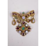 A C19th Austro-Hungarian gilt metal box shaped brooch set with semi-precious stones, 2" x 2"